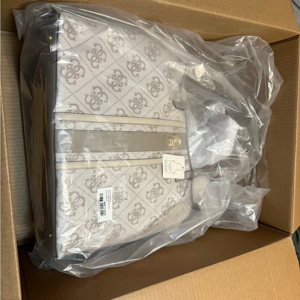 Guess Cream Monogram Tote - Picture 1 of 1